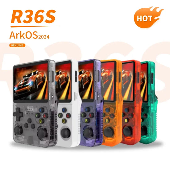Console de jeu portable rétro R36S 3,5 pouces avec système Linux préinstallé, design transparent, 64 Go, meilleur cadeau 2025